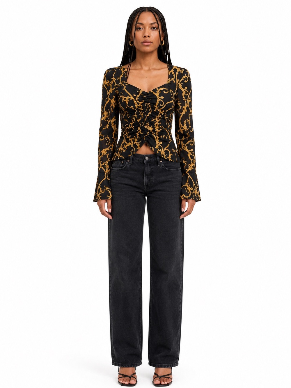 Ganni Black And Gold Baroque Top Silk Blouse Sz 38 Authentic❤️